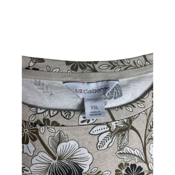 Liz Claiborne Floral Print Short Sleeve Top Women's Size XXL Beige‎ Cotton NEW - Picture 5 of 8
